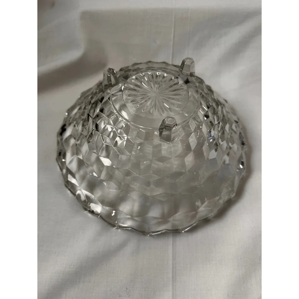 Indiana Glass Whitehall Clear Footed Bowl 10 Inch Cubist‎ Geometric Vintage